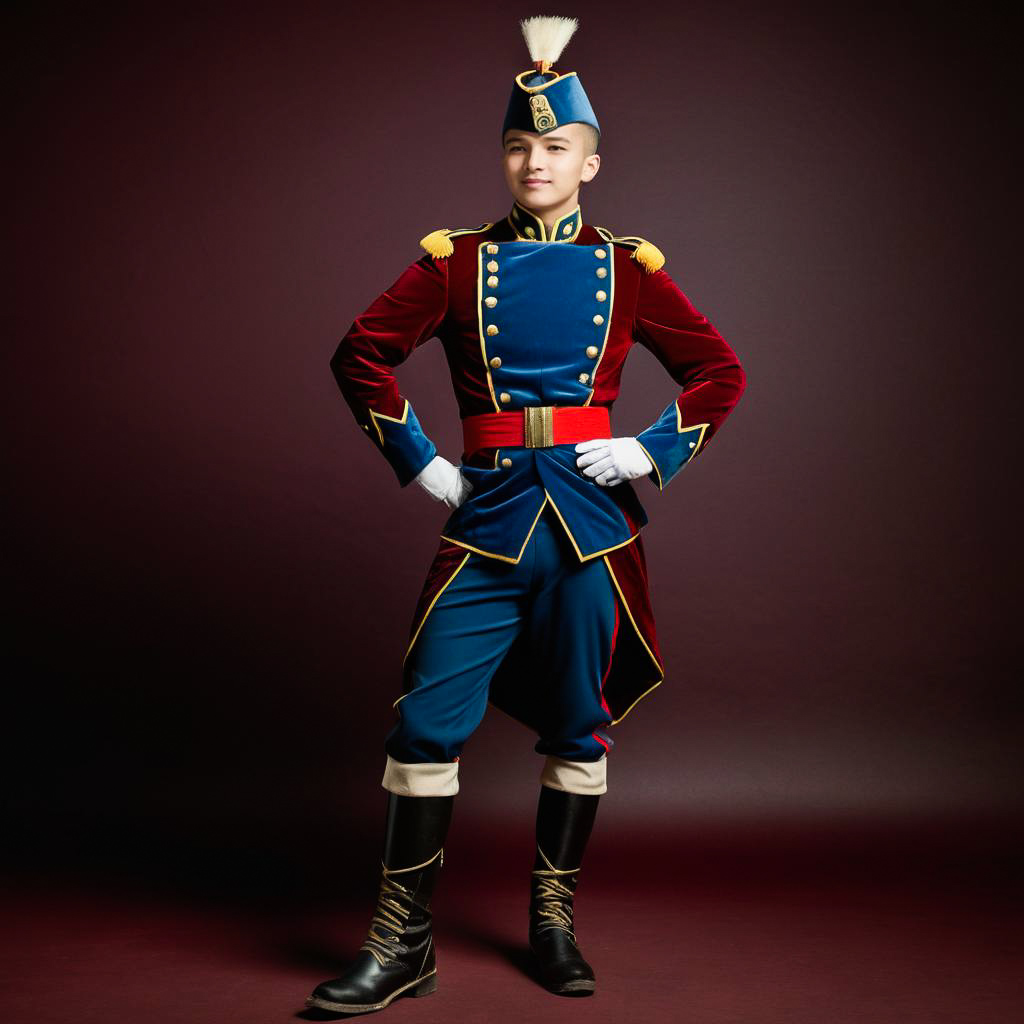 Amused Drummer Boy in Vintage Uniform