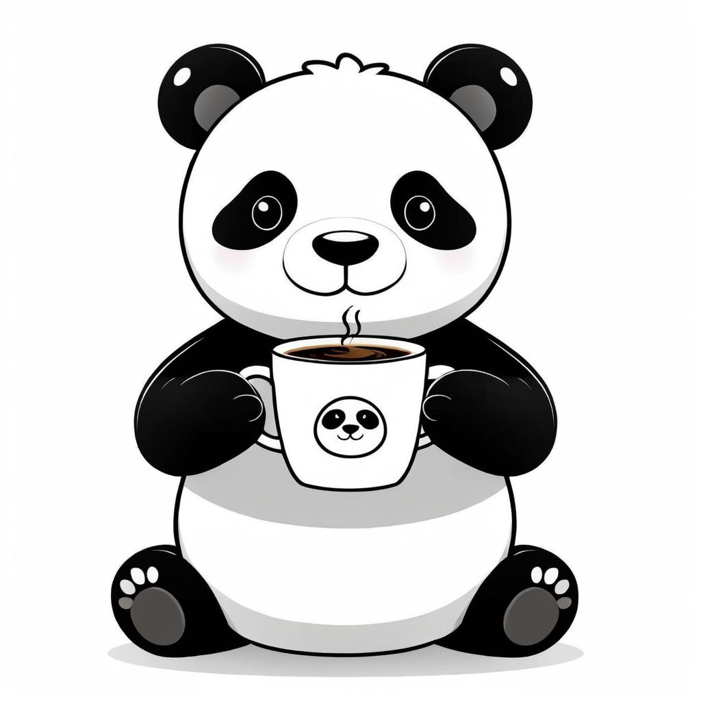 Adorable Panda with Coffee Cup Doodle