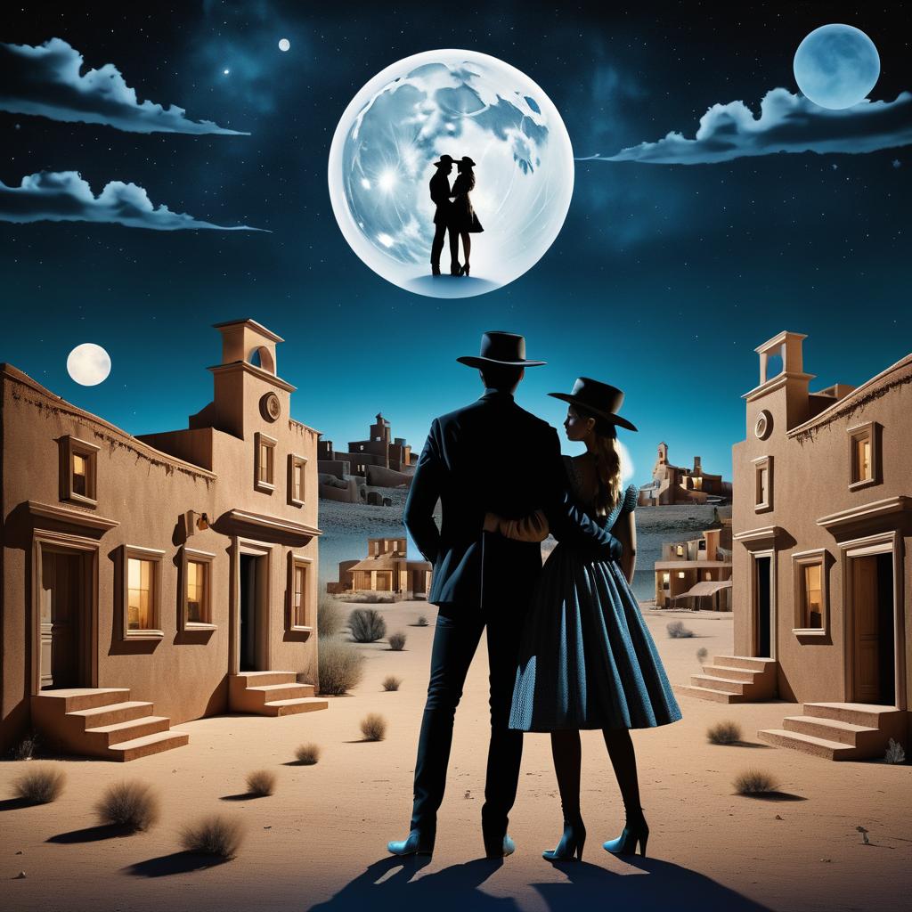 Surreal Embrace in a Moonlit Ghost Town