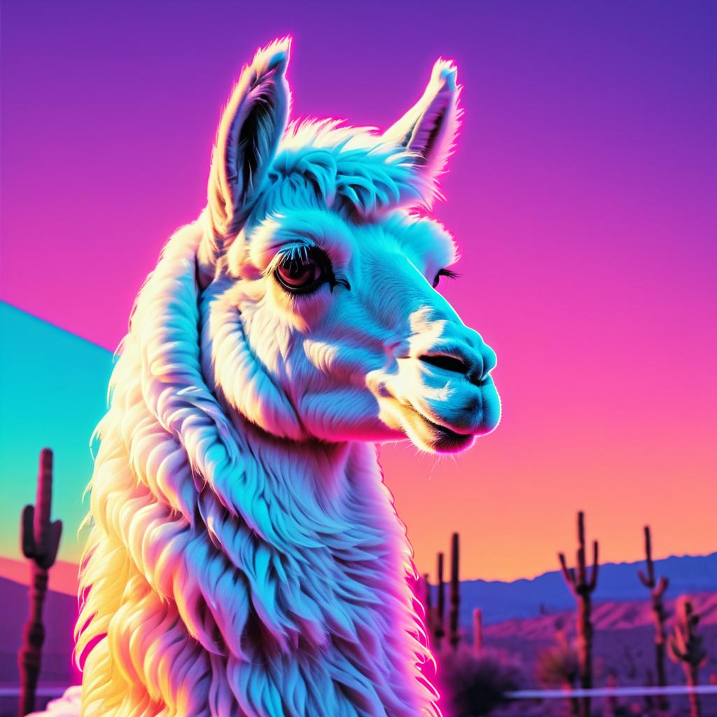 Retro Light-Colored Llama in 80s Style