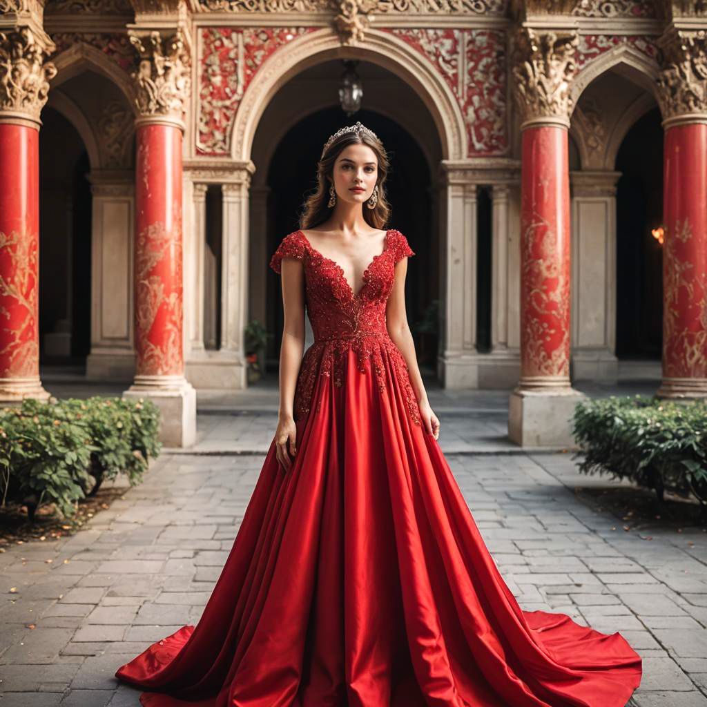 Regal Lady in Vibrant Red Gown