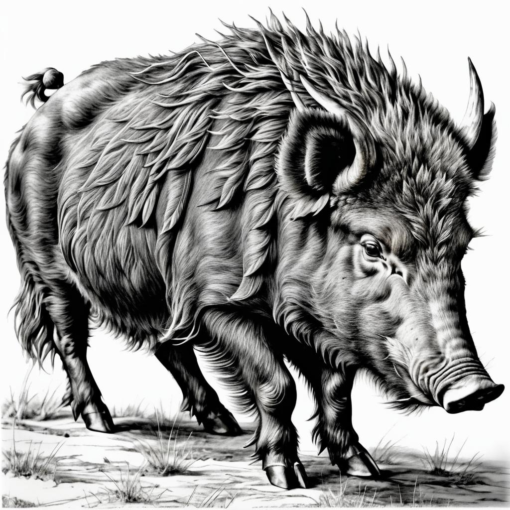 Intricate Pencil Drawing of a Wild Boar