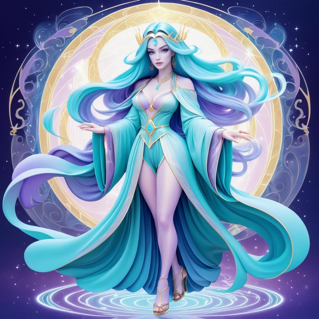 Mystical Sorceress in Pastel Cartoon Style