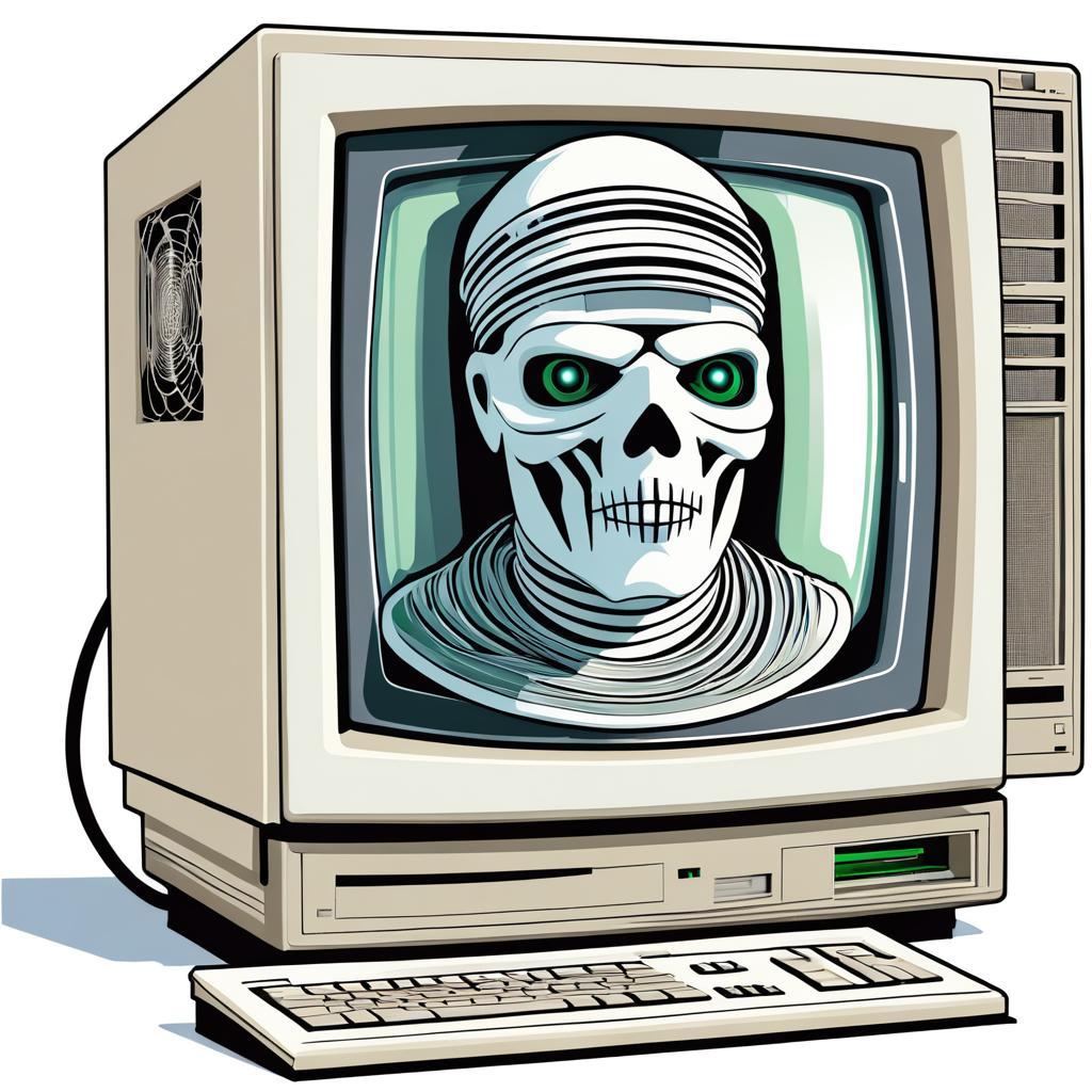 Vector Art Mummy with CRT Monitor Sticker