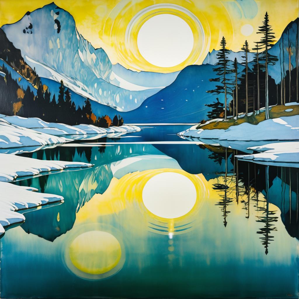 Vibrant Chromolithography of a Tranquil Lake