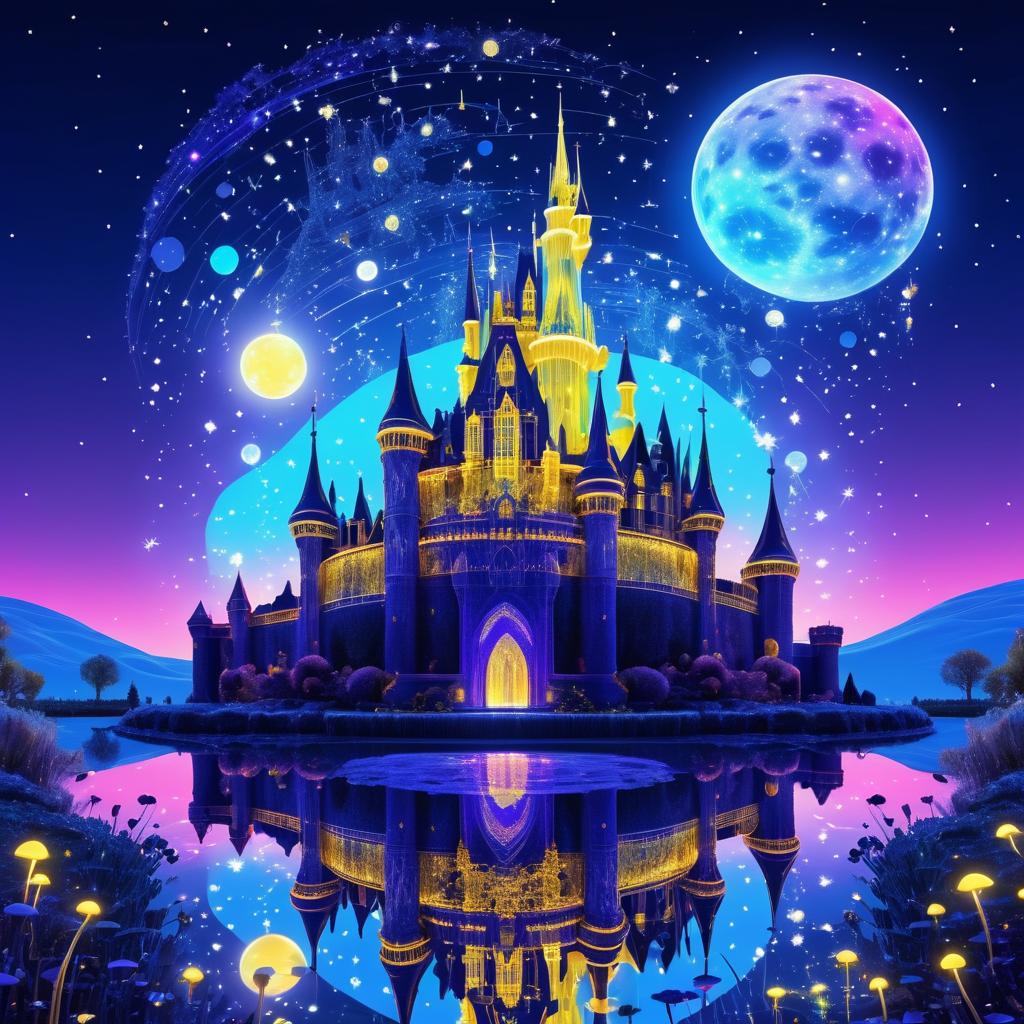 Whimsical Castle Beneath Neon Moonlight