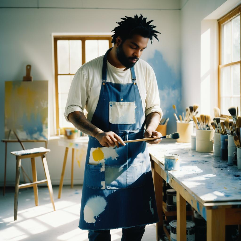 Solitary Painter in Sunlit Studio