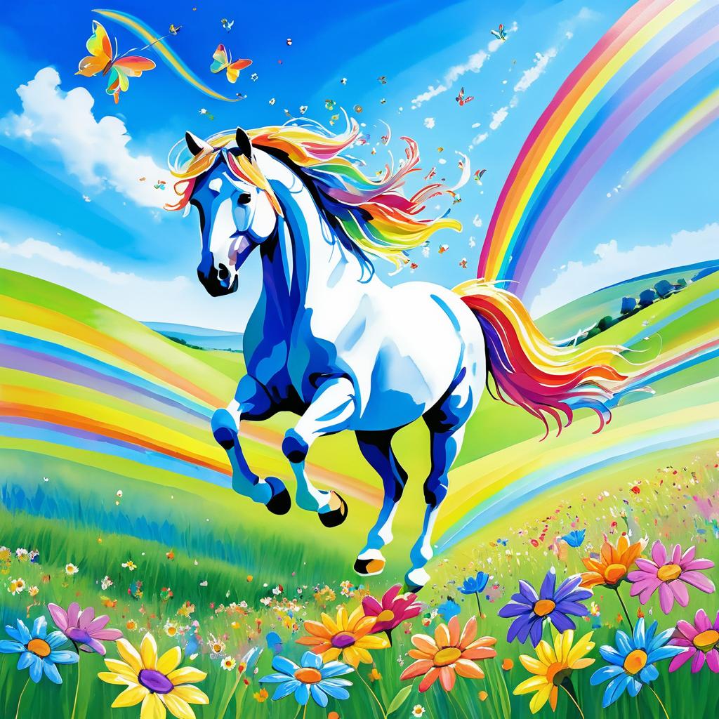 Joyful Horse Galloping Through Flower Fields