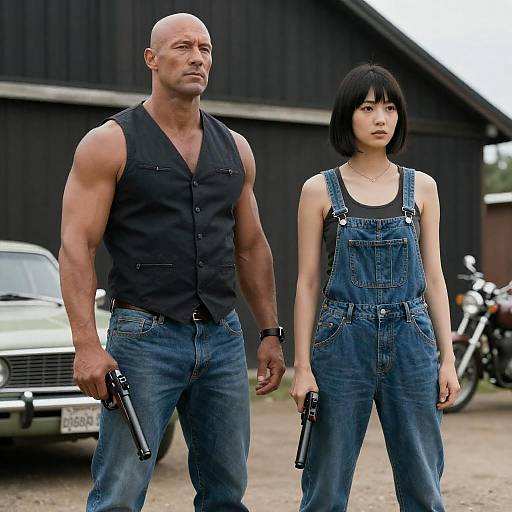 Muscular Duo with Guns at Barn