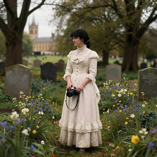 Victorian Woman in Graveyard with Camera