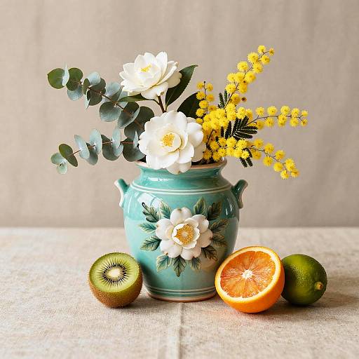 Turquoise Folk Art Ceramic Still Life