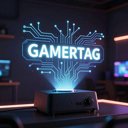 Holographic Gamertag in Neon Gaming Room