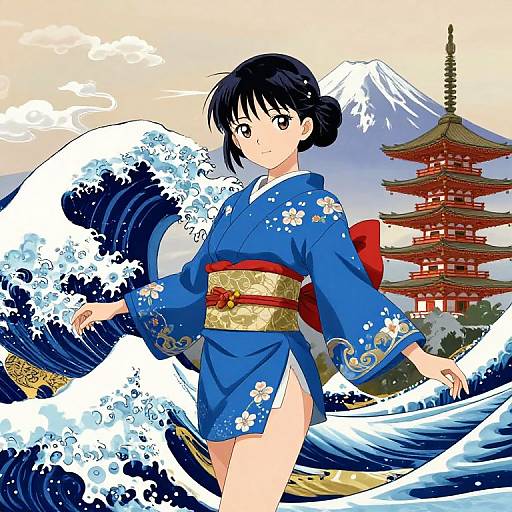 Anime Girl in Traditional Japanese Scenery