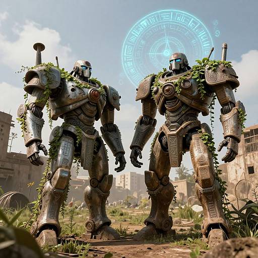Ancient Mechs in Overgrown Urban Ruins