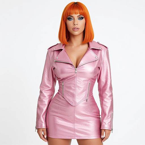 Edgy Streetwear Woman in Metallic Pink