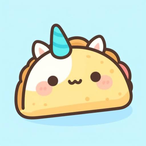Cute digital drawing of a chibi-style cat-shaped pastry with a blue-striped horn, white and yellow sections, pink blushes, and a small