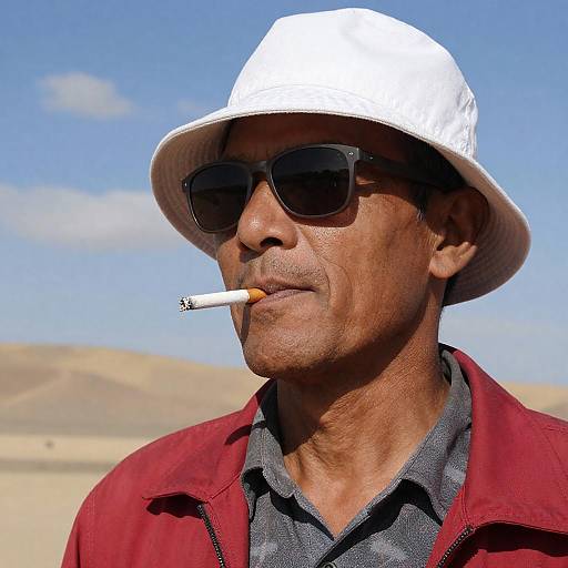 Man in White Bucket Hat Smoking Cigarette