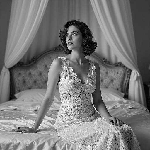 Elegant Black-and-White Bedroom Portrait