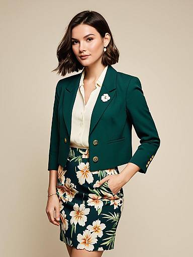 Chic Woman in Tailored Floral Ensemble