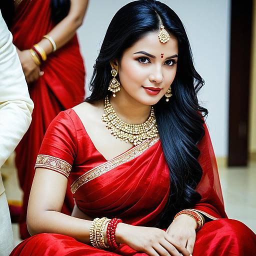 Indian Bride in Red Saree with Gold Jewelry