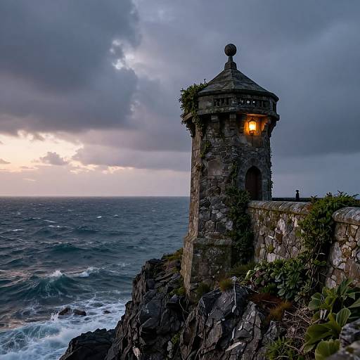 Ancient Guardtower on Stormy Cliff