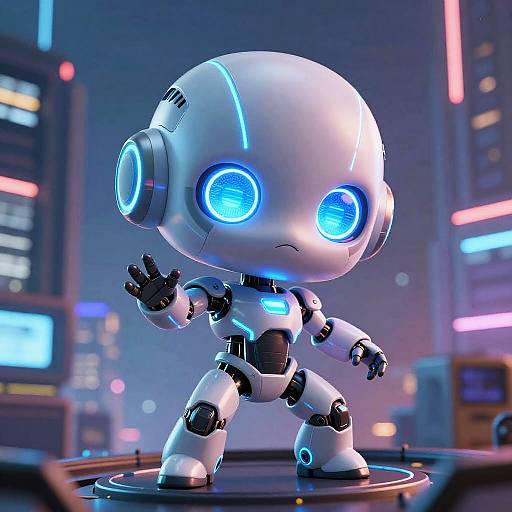 Chibi Android in Neon Cyberpunk City
