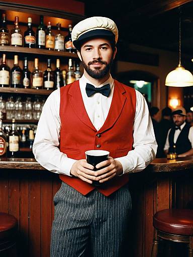 Funny Bartender in Red Vest Costume