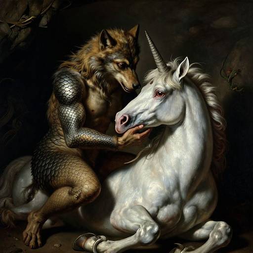Chiaroscuro Creature and Unicorn Portrait