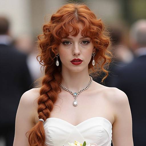 Realistic Portrait of Woman with Red Wig