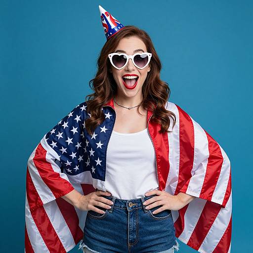 Patriotic Woman in American Flag Outfit