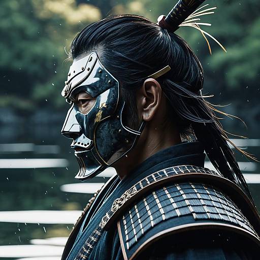 Profile of Japanese Samurai Wearing Mask