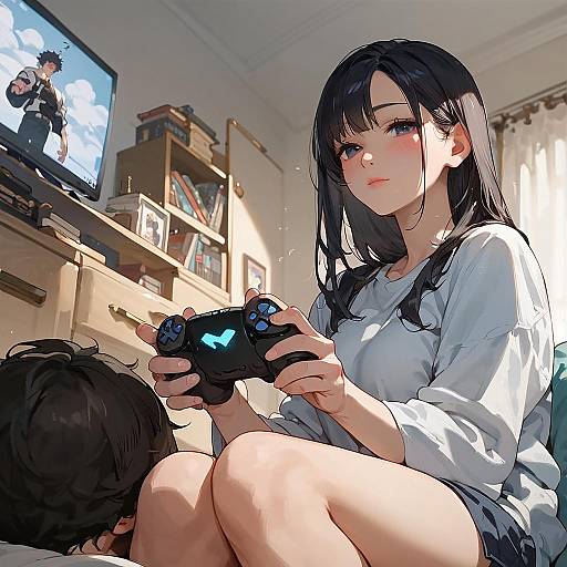 Anime Scene: Gaming Duo in Room