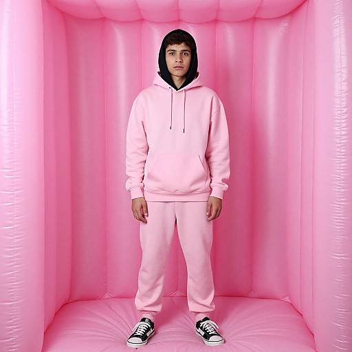 Young Man in Pink Inflatable Bubble