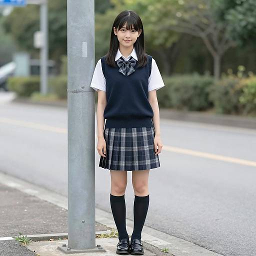Charming Japanese Schoolgirl in Nature