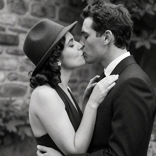Intimate Black-and-White Kissing Photograph