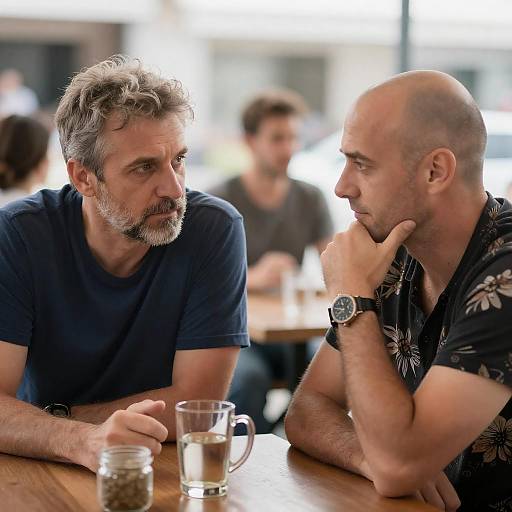 Two Middle-Aged Men at Outdoor Café