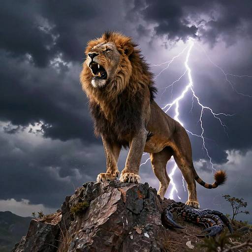 Fierce Lion-Scorpion Fantasy Scene