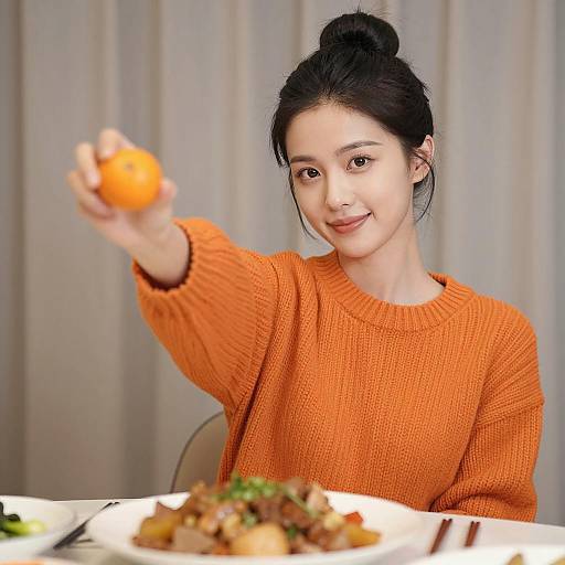 Warm Indoor Scene with East Asian Woman