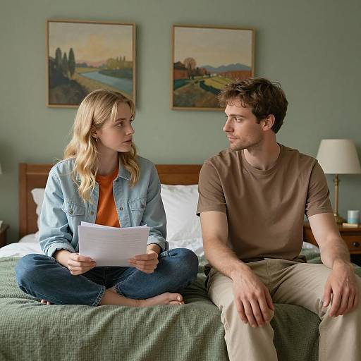 Cozy Couples Conversation on Bed