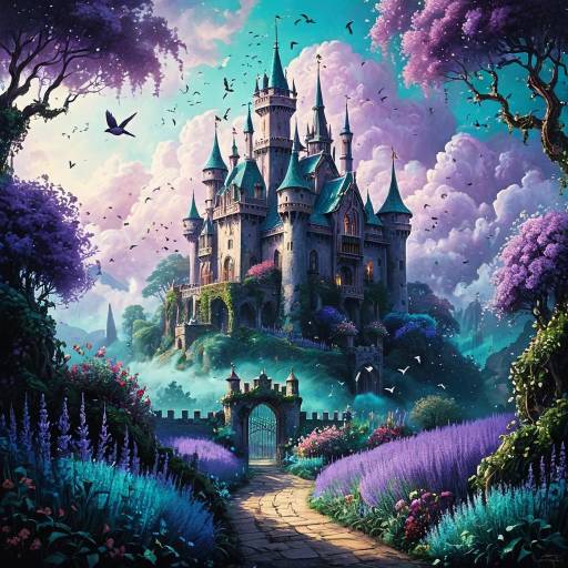 Majestic Fantasy Castle in Blooming Garden