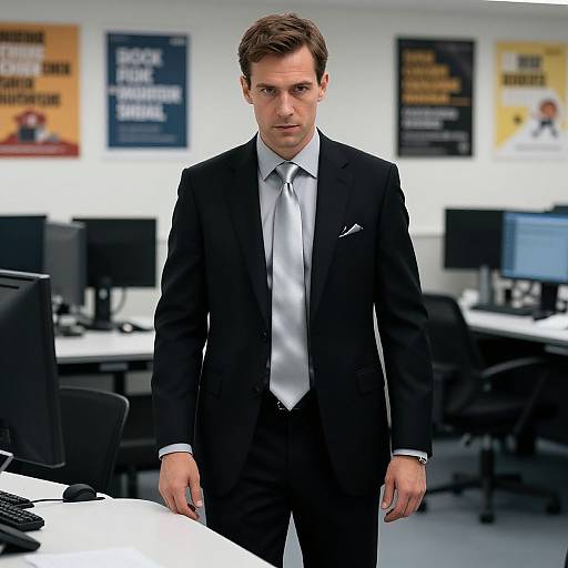 Focused Man in Classic Suit Overhead