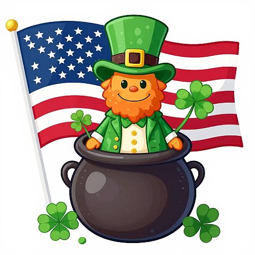 Leprechaun in Pot with Shamrocks