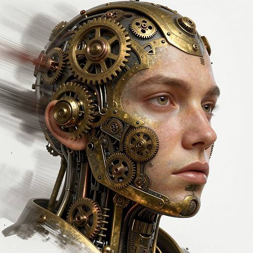 Steampunk Human-Mechanical Fusion Portrait