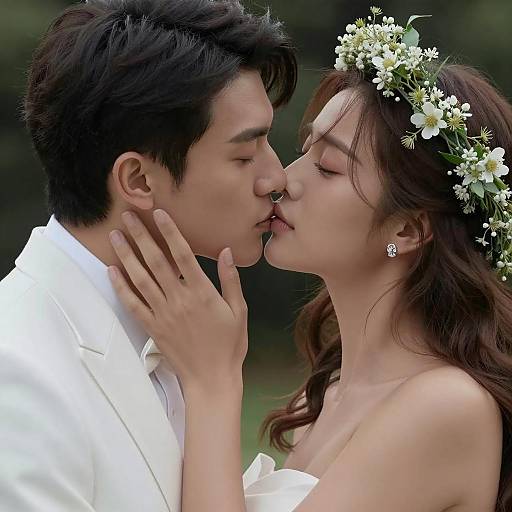 Romantic Close-Up of a Couple Kissing