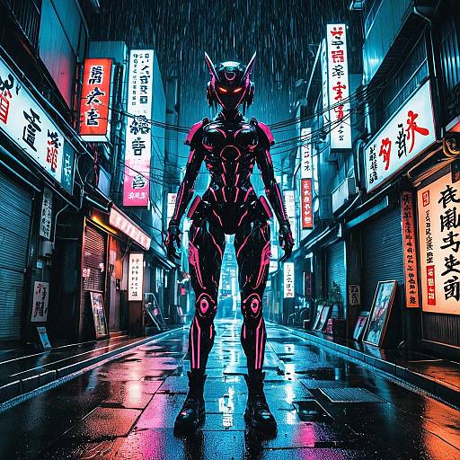 Cyberpunk Psychic Warrior in Neon Tokyo Alley