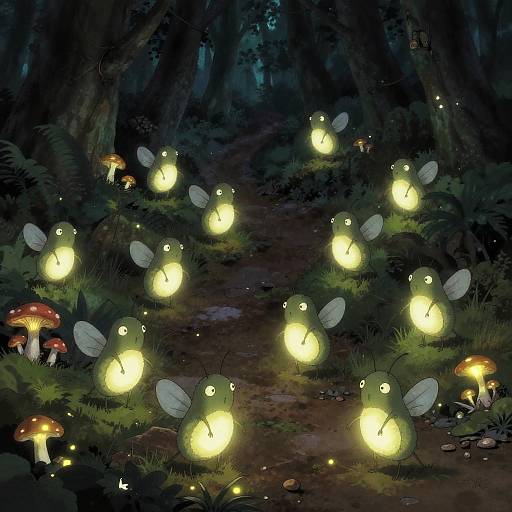 Mischievous Firefly Yokai in Mystical Forest
