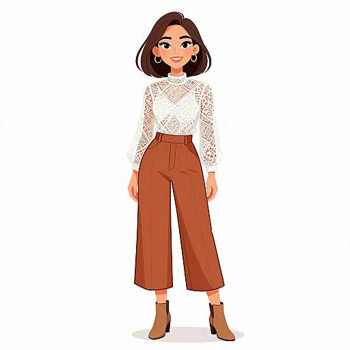 Chic Smiling Woman in Lace and Culottes