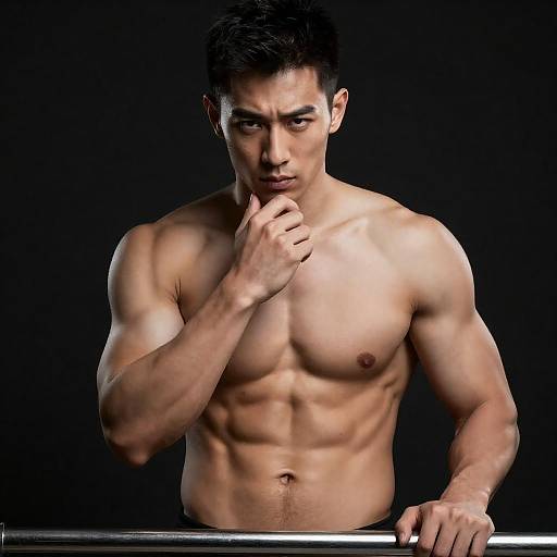 Muscular Shirtless Man Against Black Background