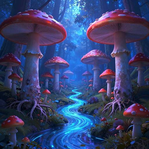 Surreal Forest with Glowing Stream