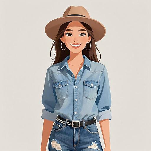 Smiling Woman in Casual Denim Outfit